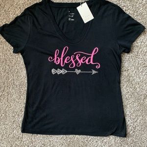 Tee w/ “ Blessed” n rhinestone arrow decor